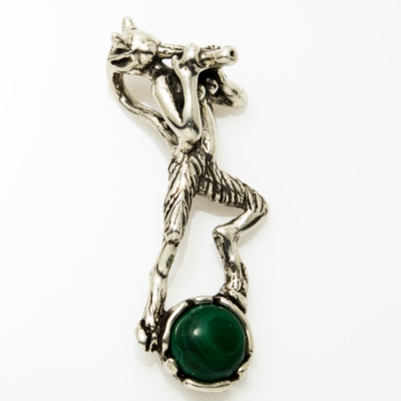 Wellstone Jewelry Other - Pan Dancer Music Pendant 925 Silver w/ Malachite